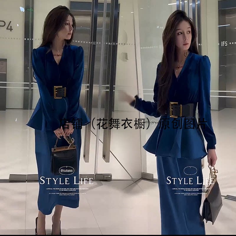 高级感气质女神范假两件连衣裙女2023秋冬新款洋气显瘦中长款裙子