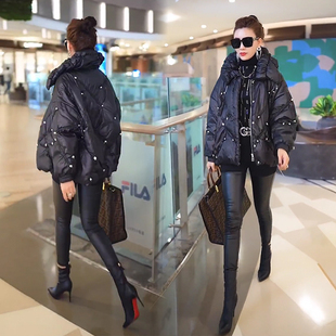 百搭压褶重工钉珠 个性 气质名媛欧洲站网红爆款 羽绒棉服2020冬新款