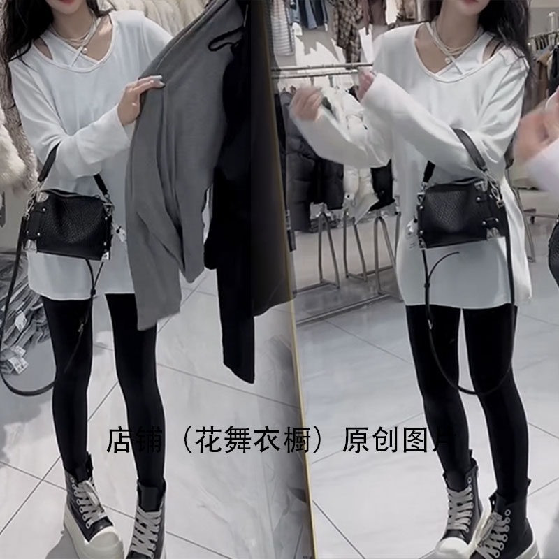 慵懒风白色连帽卫衣女宽松中长款长袖上衣设计感时尚炸街百搭潮t