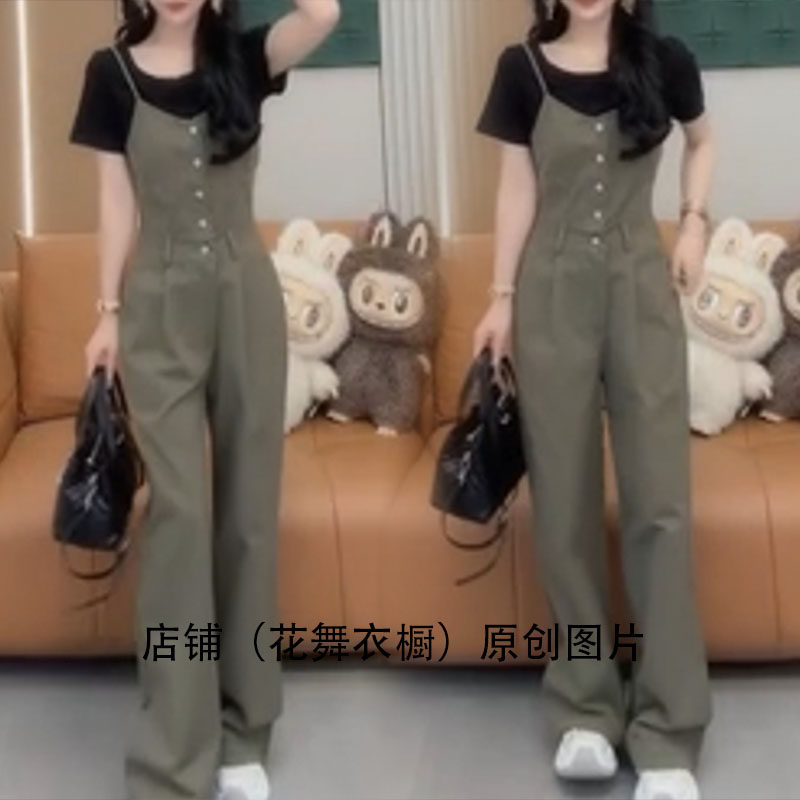 时尚背带连体裤套装女夏季新款洋气减龄百搭显瘦炸街休闲工装显瘦