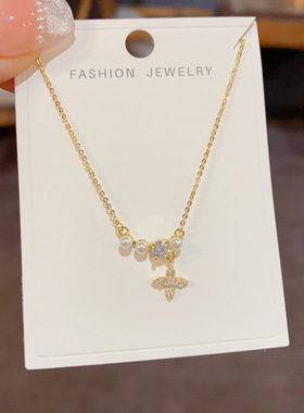 轻奢高级感超闪珍珠芒星流苏项链女小众甜美气质简约锁骨链新款