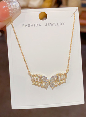 气质时尚简约满钻蝴蝶吊坠项链女个性甜美百搭超闪锁骨链小众高级