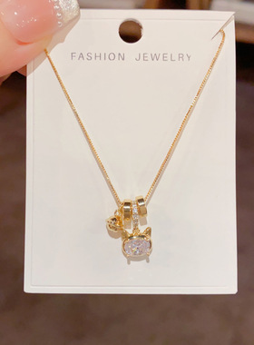 甜美气质优雅猫咪铃铛吊坠项链女小众设计时尚百搭锁骨链新款颈链