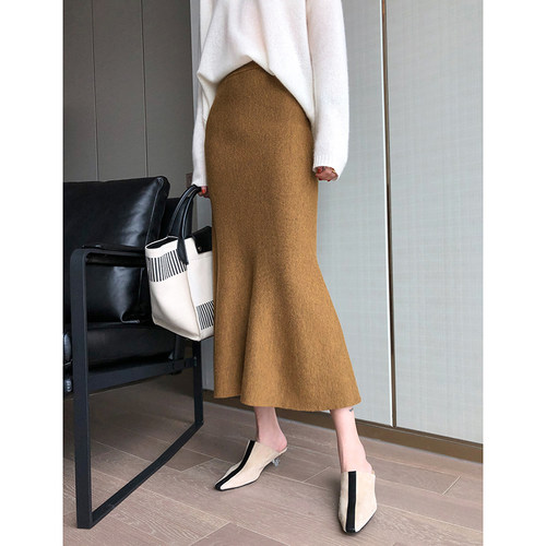 细闪轻奢纯羊毛半身裙鱼尾裙