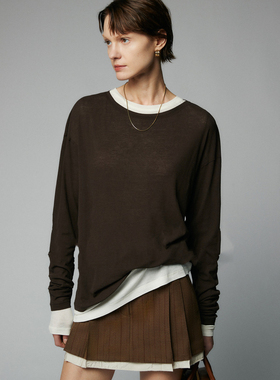 日本进口M1U原厂同款强捻苣轻薄微透堆袖时髦多色叠穿长袖T