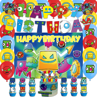 跨境Geometry Dash几何冲刺游戏生日派对帽装饰海报蛋糕插牌拉旗