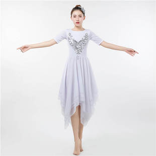 茉莉花开白色舞蹈连衣裙现代舞飘逸形体裙青春古典舞练功舞蹈服女