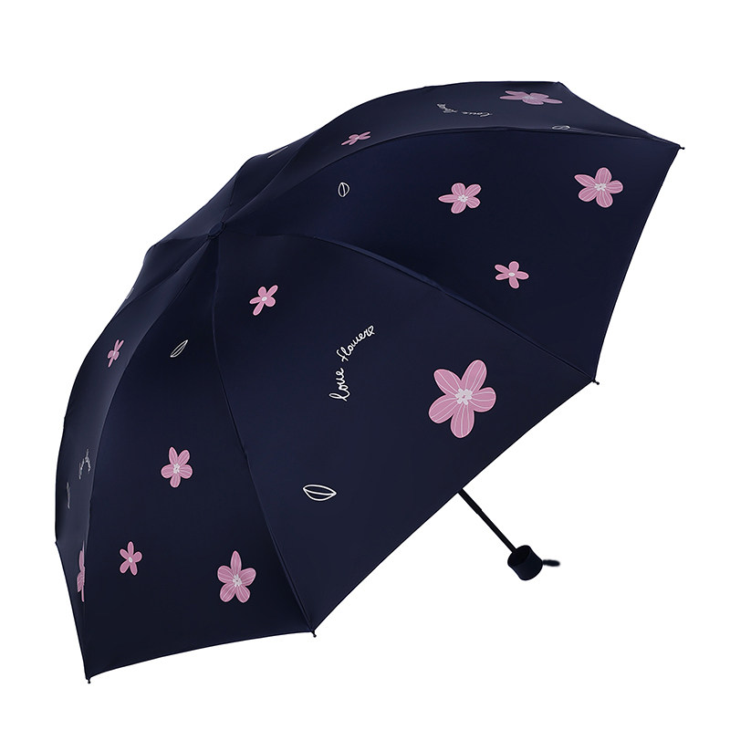 天堂伞2026年新款正品三折叠防晒黑胶涂层花朵晴雨伞两用伞遮阳伞