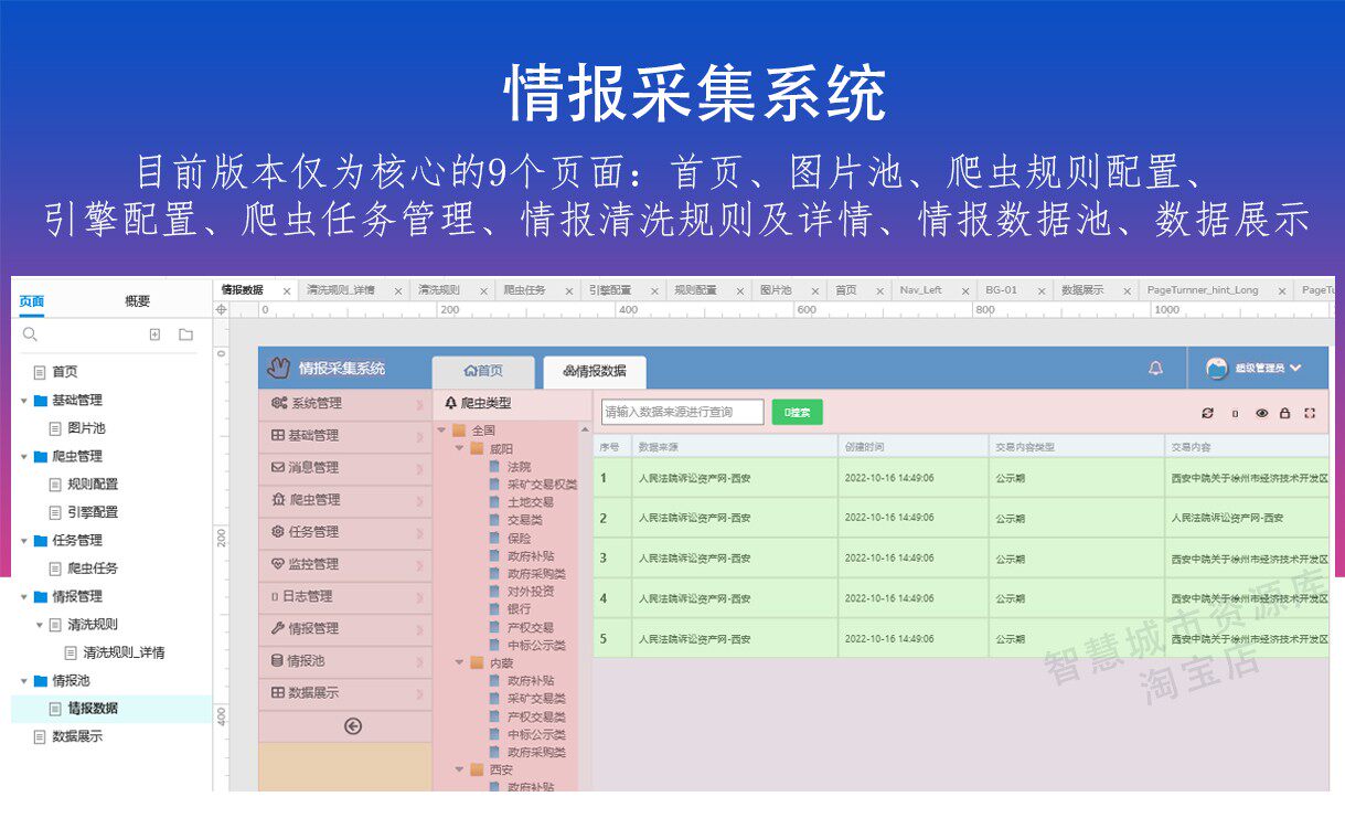 情报釆集系统AXURE原型 服务器监控运维 引擎配置 数据清洗模板