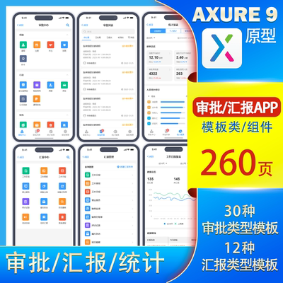 Axure OA协同办公原型 审核汇报流程 行政人事模板 动态交互APP端