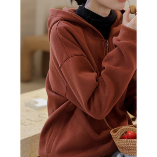 加厚抓绒连帽女款卫衣短款外套女休闲宽松女装秋冬新款