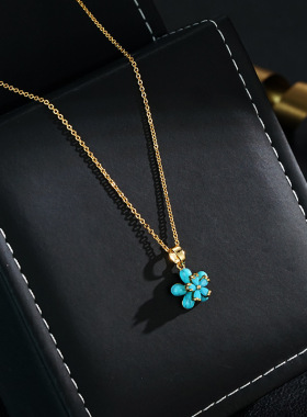 直播间同款蓝色小清新夏日爆款蓝色冰冰花小花朵吊坠项链代发