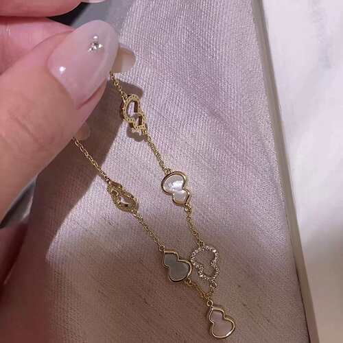 14k真金电镀锆石贝母葫芦手链轻奢高级感手环小众国潮通勤手饰女