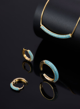 轻奢几何设计松石蓝耳环项链戒指首饰套装小众高级感复古个性耳饰