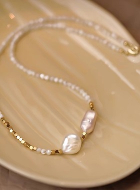 巴洛克异形淡水珍珠项链女气质网红母贝拼接锁骨链串珠贝壳颈链