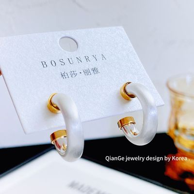 柏莎丽雅 小众ins简约拉丝撞色C形圈圈耳环 s925银针冷淡风耳饰女