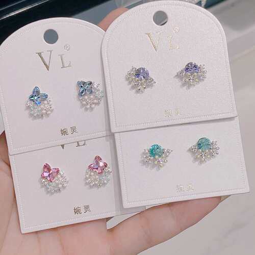 爆闪锆石环绕花朵耳钉蓝色紫色锆石滴油花朵耳饰百塔时尚花朵耳饰