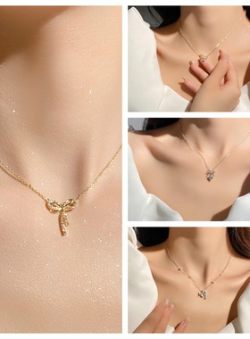 蝴蝶结项链简约高级轻奢秋冬时尚高级感锆石项饰女友闺蜜礼物热销