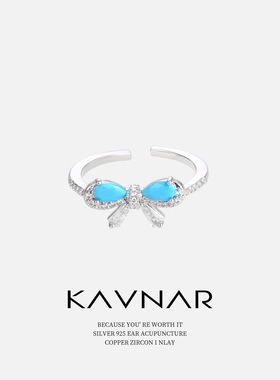 纳米蓝松石锆石蝴蝶结可调节开口指环戒指女士小众高级轻奢食指戒