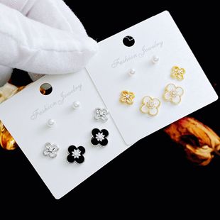 卡娜米娜 气质小巧通勤四叶草三对装耳钉女 时尚韩版百搭简约耳环