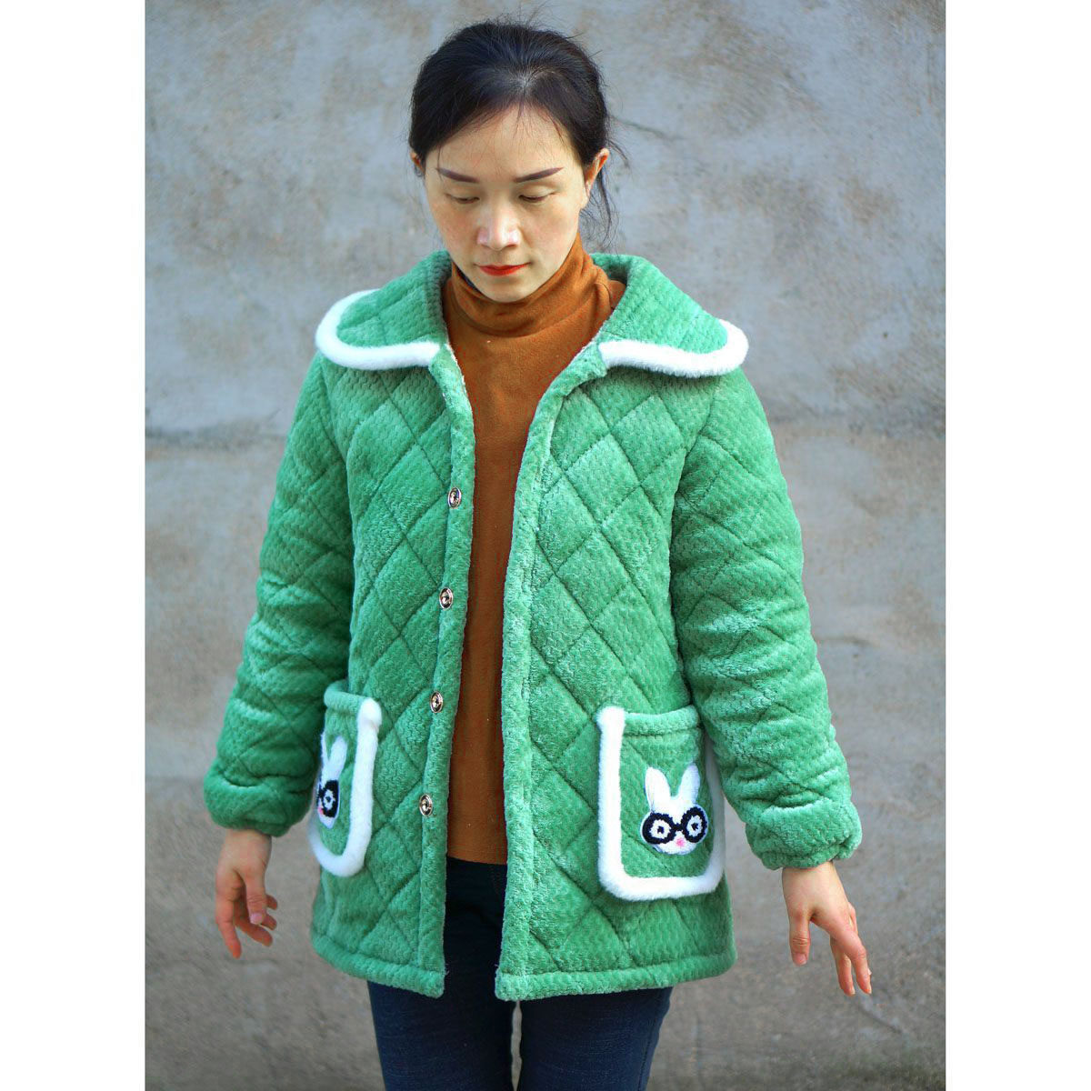 冬季女装加绒棉衣居家上衣时尚加厚棉袄休闲外穿妈妈宽松保暖罩衣