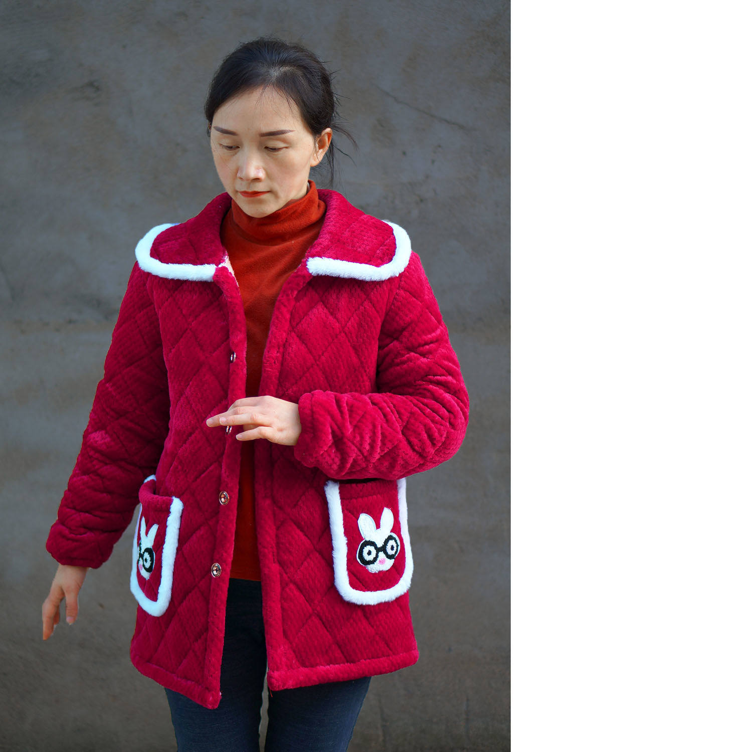 冬季女装加绒棉衣居家上衣时尚加厚棉袄休闲外穿妈妈宽松保暖罩衣