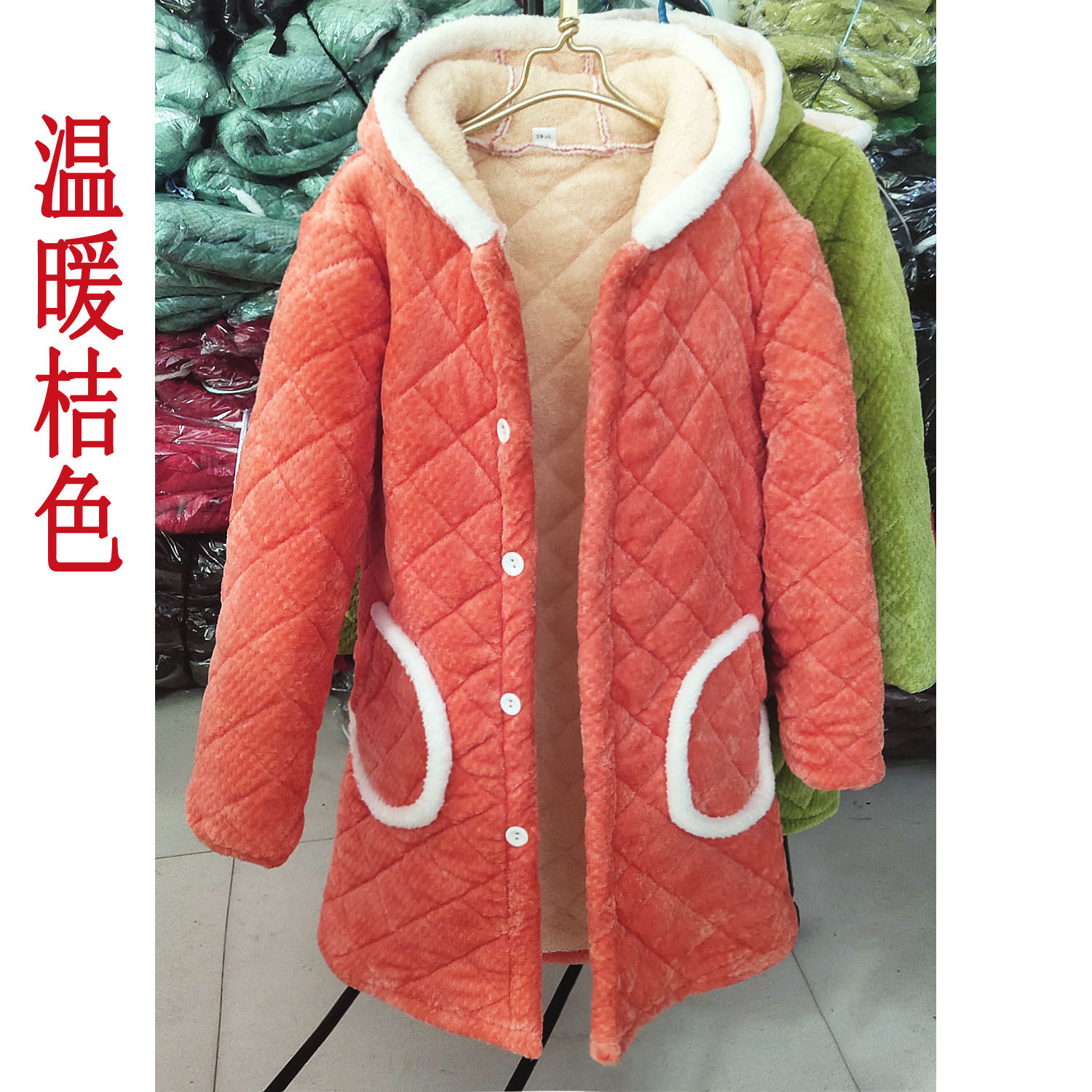 冬季上新三层加绒加厚夹棉女棉衣外套中长款工作外穿居家睡衣家务