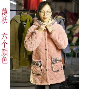 冬季新款减龄时尚百搭棉衣女外穿罩衣加绒加厚中款连帽睡衣家务服