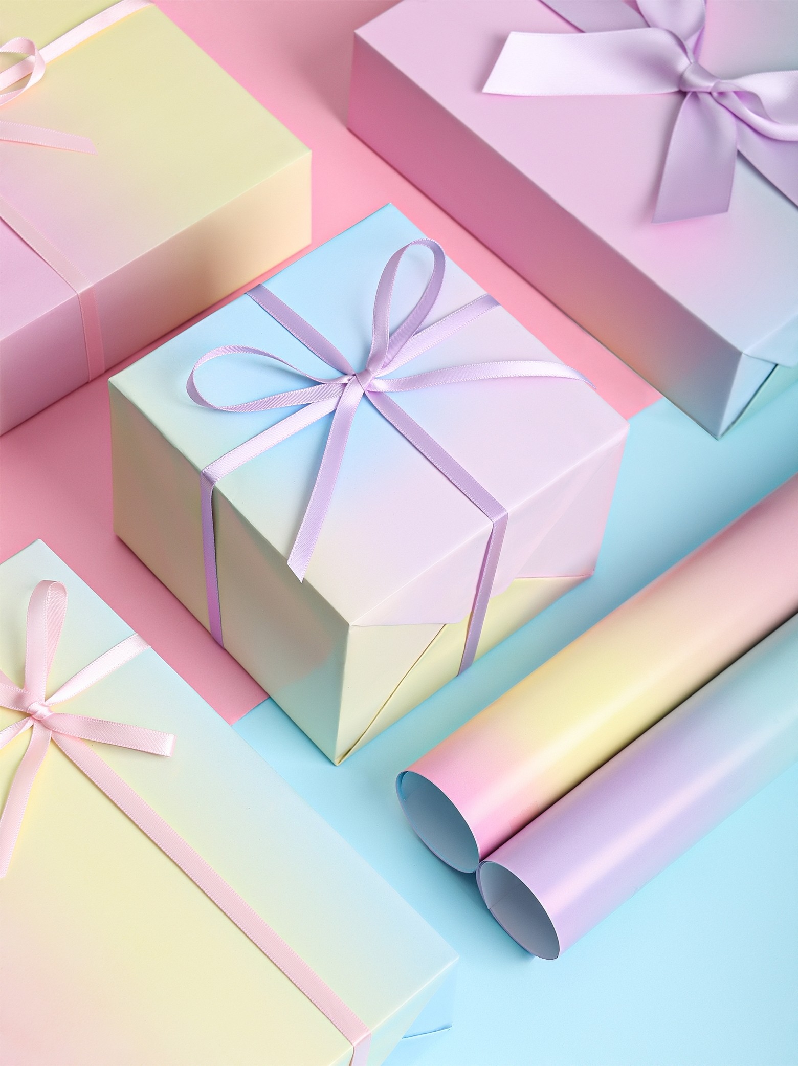 彩虹渐变包装纸创意简约礼物盒变色礼品纸大卡纸包书纸粉蓝渐变纸