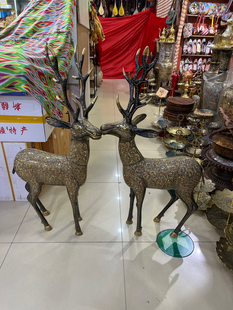 高100 长56一对大角对鹿巴基斯坦铜器铜鹿摆件鹿鹿通福禄寿落地