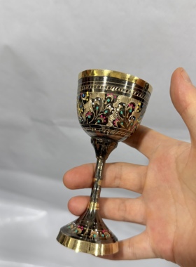 手工黄铜酒杯带刻花酒杯高脚杯葡萄杯