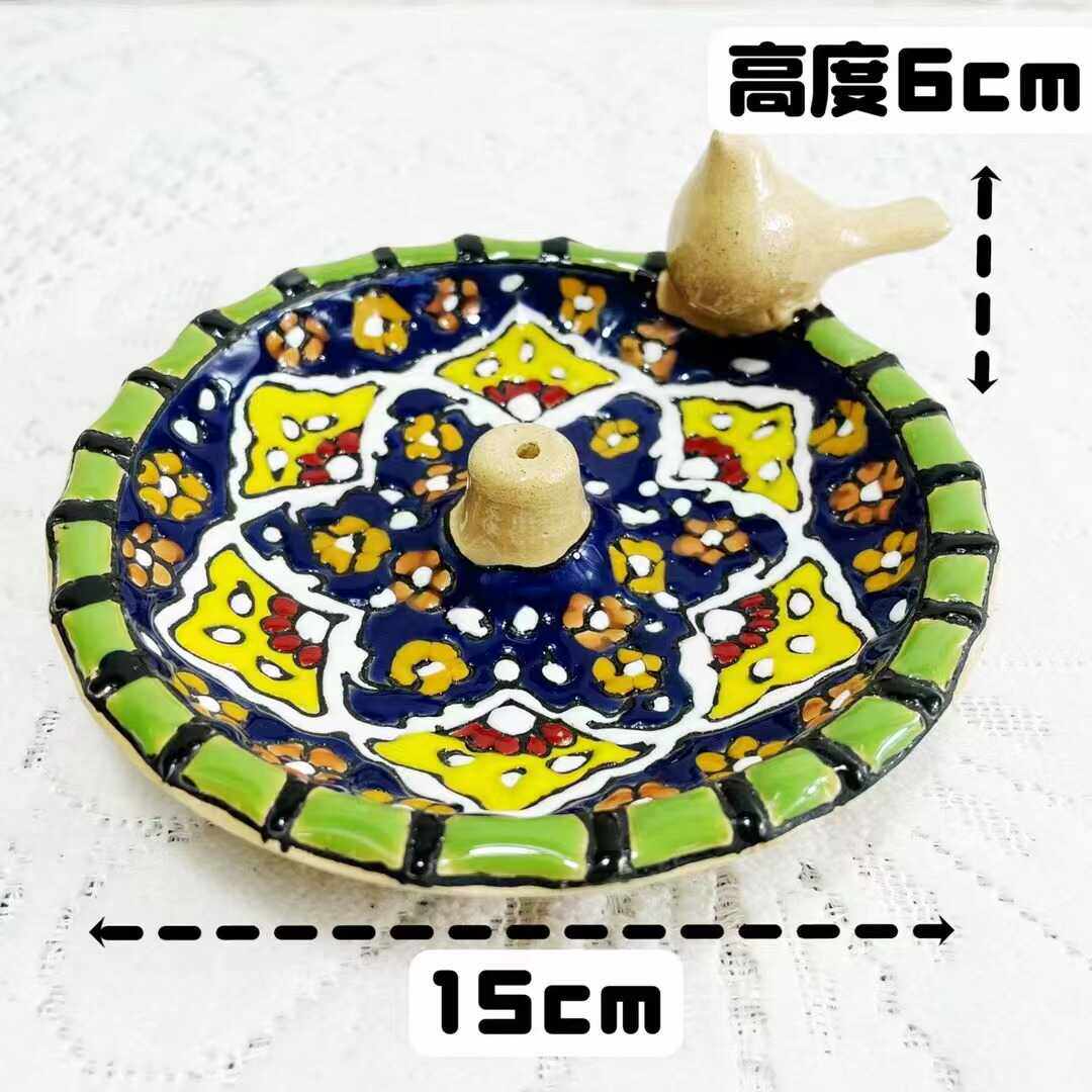 伊朗陶瓷茶香盘香炉插香座香插香托手工上釉插香板花纹颜色随机