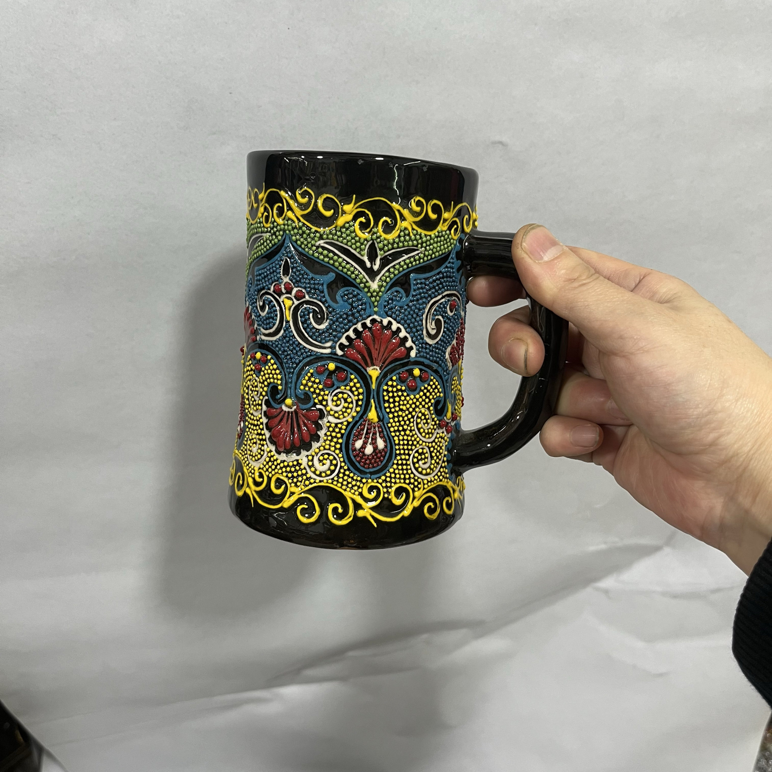乌兹别克斯坦陶瓷手工绘画上釉水杯茶杯颜色花纹随机奶茶咖啡马克