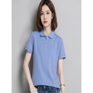 棉+短袖polo衫女装粉色夏季新款修身大码正肩翻领t恤休闲上衣潮