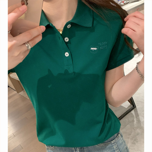 翻领夏款刺绣纯棉女韩版短袖