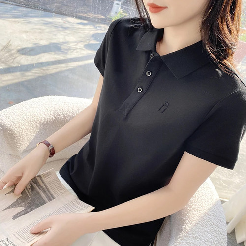 大码刺绣夏季纯棉正肩短袖T恤女制logo保罗广告有领女士POLO衫