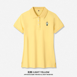 POLO衫夏季短袖带领运动T恤纯棉女士定制工作服翻领上衣小熊刺绣