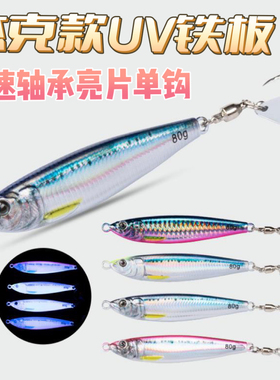 小杰克款海钓船钓獐子岛鲅鱼炮弹慢摇轴承转环旋转亮片单钩铁板饵