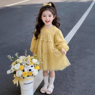 珊沫女童连衣裙春秋新款韩版甜美千金风公主纱裙长袖蓬蓬裙童装
