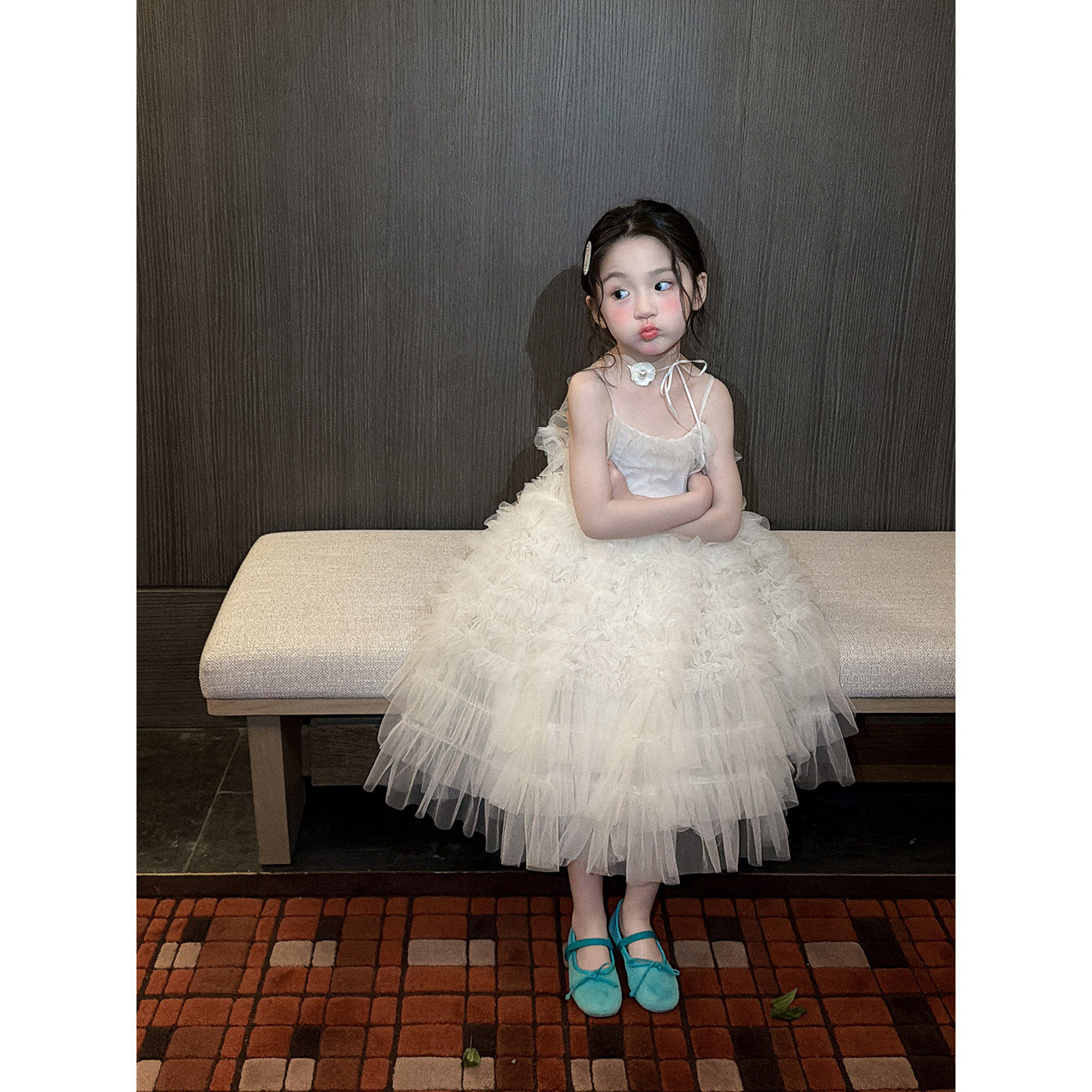 Harper kids 童装甜美千层网纱蓬蓬吊带连衣裙女童夏季洋气公主裙