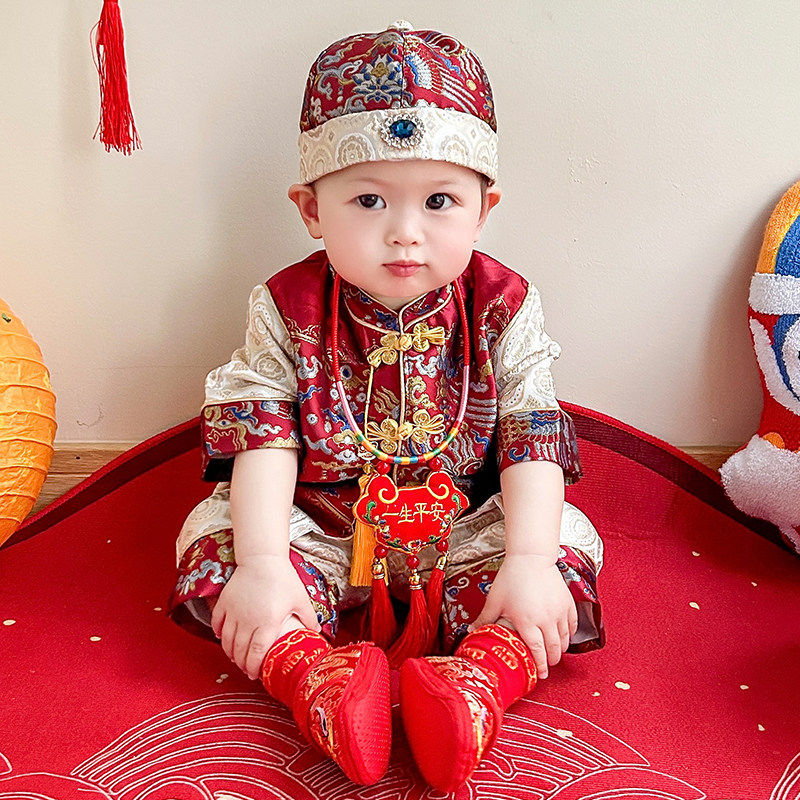 周岁礼服男宝宝抓周衣服新中式儿童洋派套装婴儿生日春秋夏款唐装