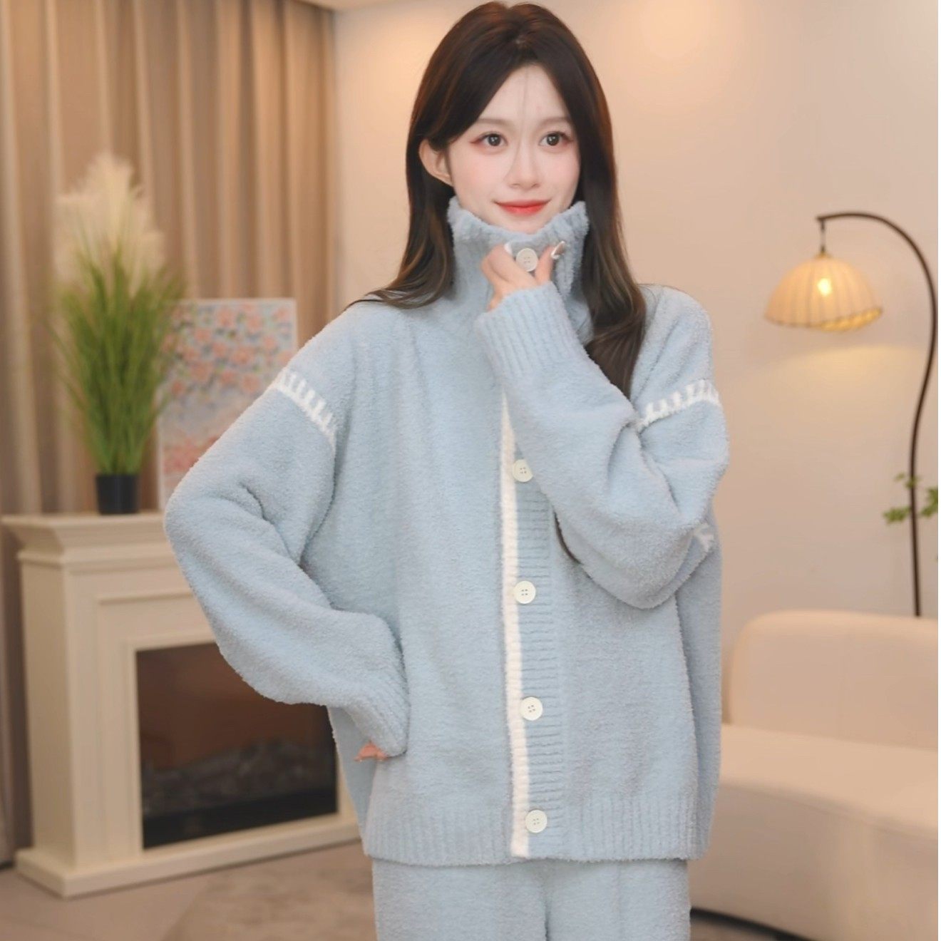 板栗小姐【柔雾浅兰】2025冬季长袖甜美风软绵绵睡衣女套装可外穿,女士内衣/男士内衣/家居服,睡衣/家居服套装,淘宝优惠券,粉丝福利购,淘宝优惠卷