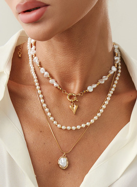 欧美跨境饰品 度假风海星仿珍珠吊坠项链 轻奢小众细链条锁骨