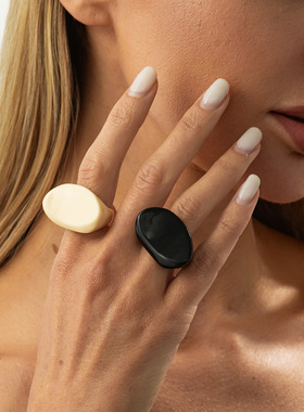 欧美跨境饰品 时尚通勤切面树脂宽戒指 ins简约素圈几何指环Rings