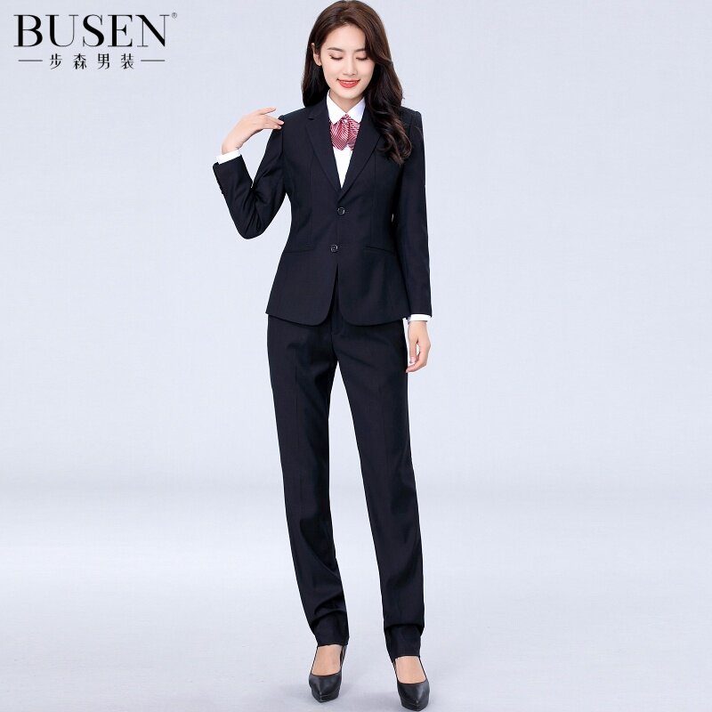 步森藏蓝色西装外套女气质职业正装免烫工作服两粒扣面试西服套装