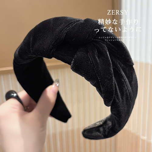 秋冬黑丝绒打结高颅顶发箍女日常