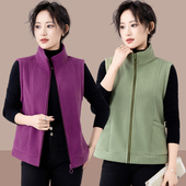 洋气马夹上衣 纯色保暖坎肩妈妈装 新款 加绒摇粒绒马甲春秋背心大码