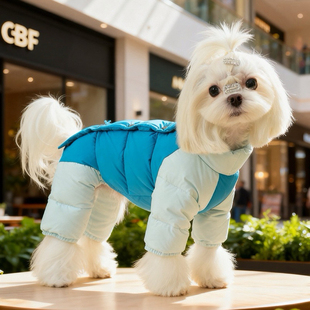 可挂牵引防水防风小狗狗羽绒服泰迪比熊雪纳瑞西施保暖四脚连体衣