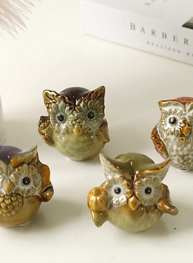 欧式可爱猫头鹰工艺品陶瓷摆件