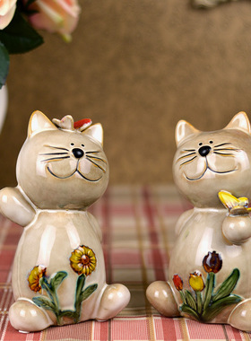 欧式田园小猫咪陶瓷装饰品摆件